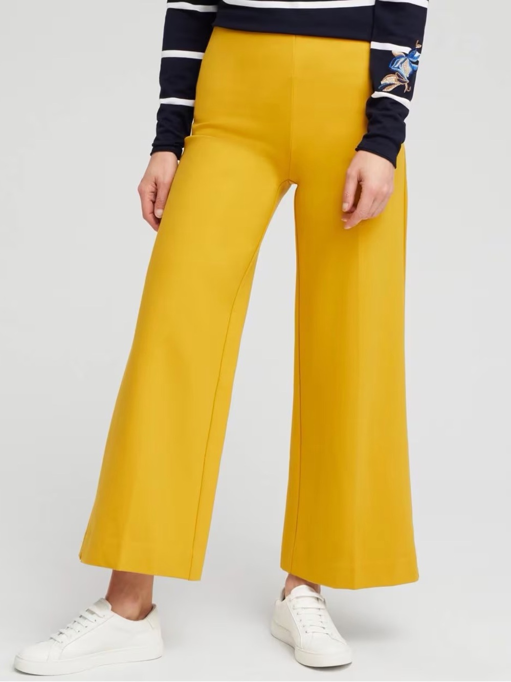 NWT CHICOS SIZE 1 US 8 Ponte Wide Leg Ankle Pants yellow cropped